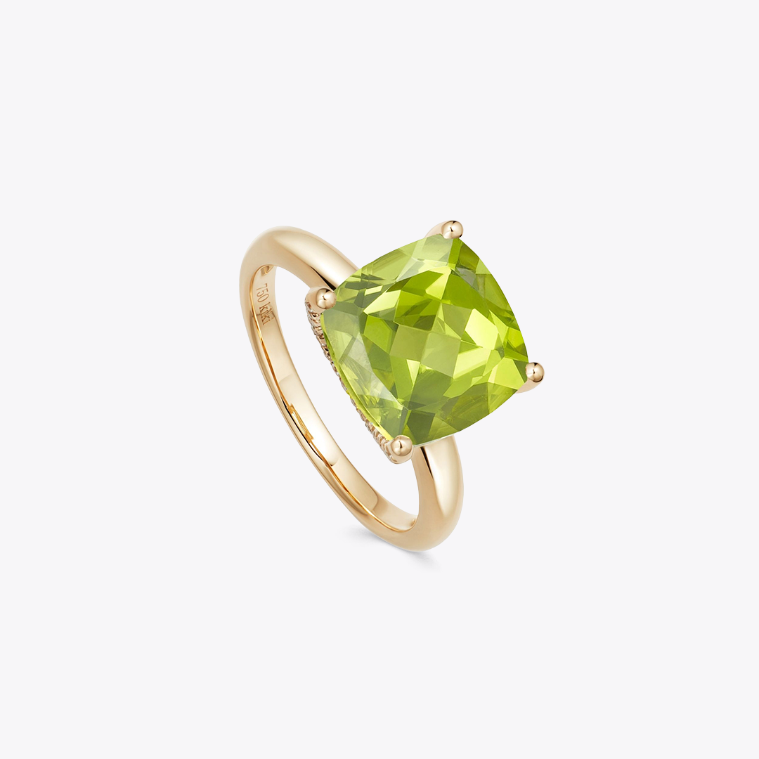 Kiki Cushion Peridot and Diamond Claw Ring