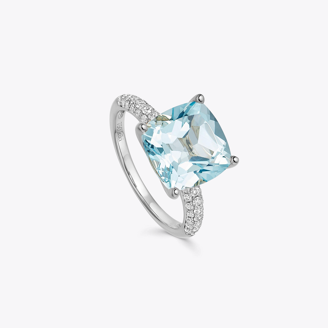 Cushion Topaz Diamond Band Ring