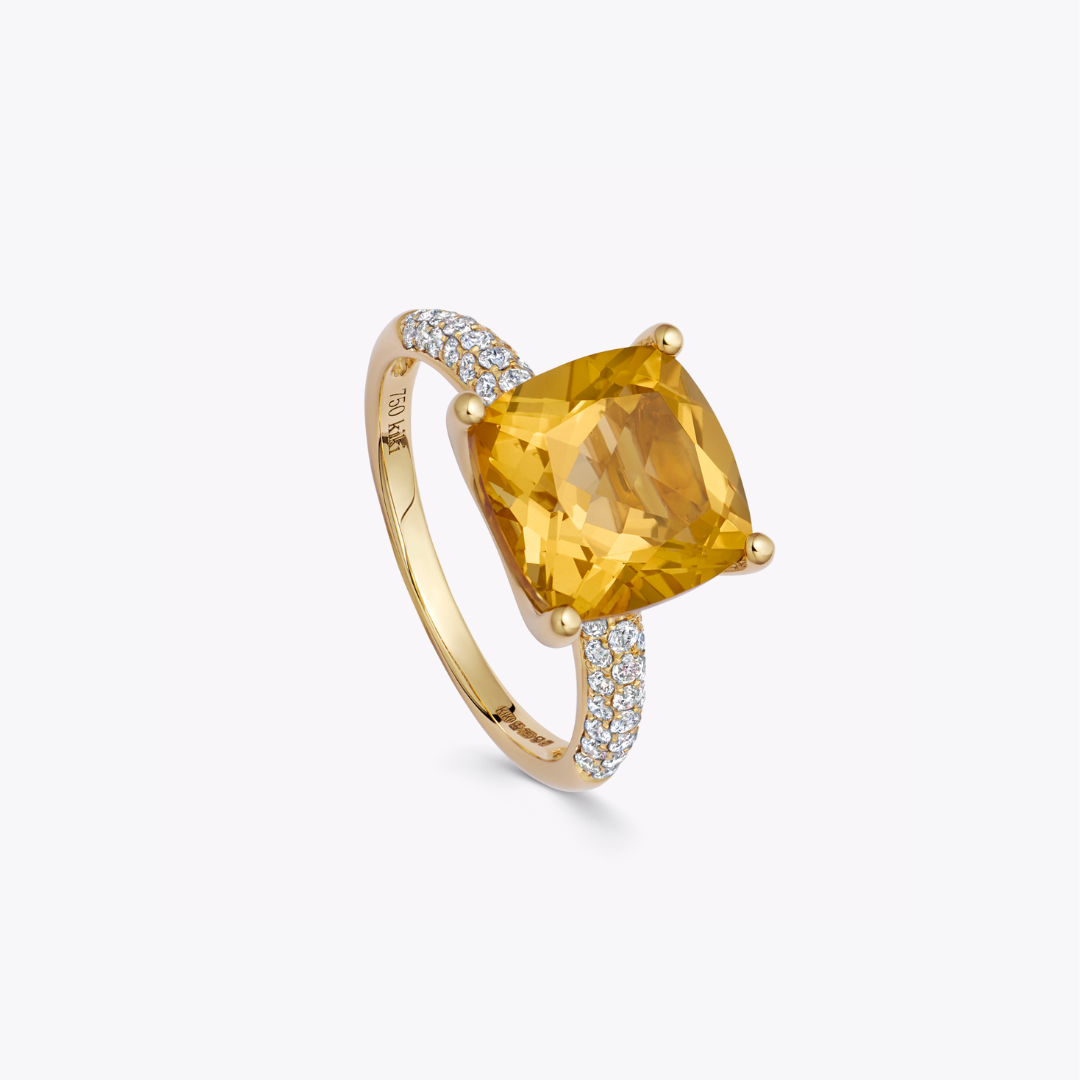 Cushion Citrine Diamond Band Ring