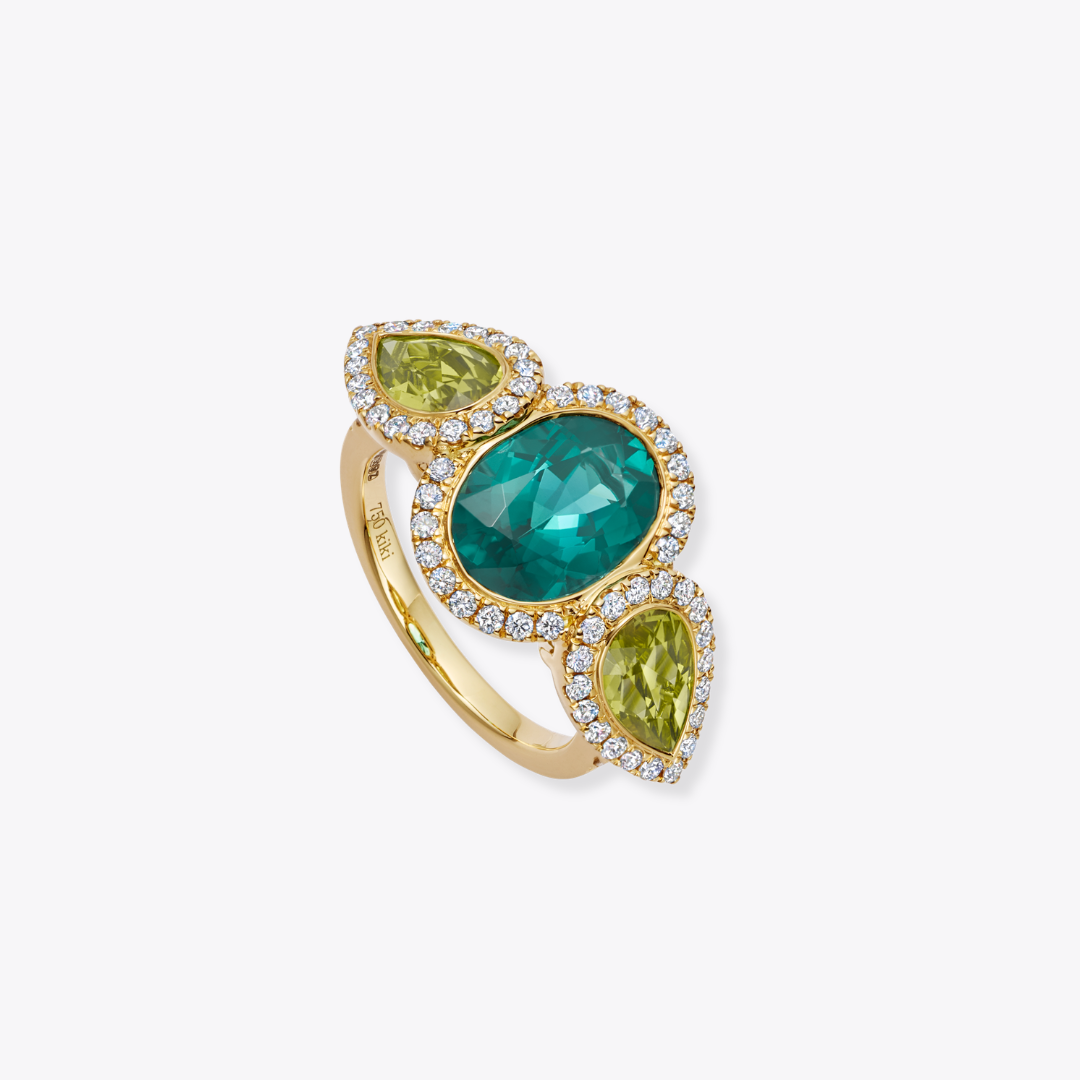 Green Tourmaline and Chrysoberyl Ring