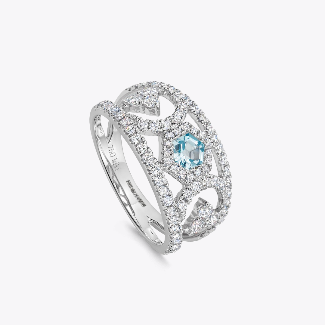 Firefly Hexagon Cut Blue Topaz and Diamond Ring