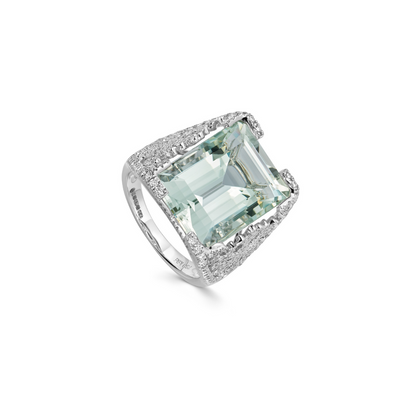 Special Editions Green Beryl and Diamond Snowflake Detail Ring