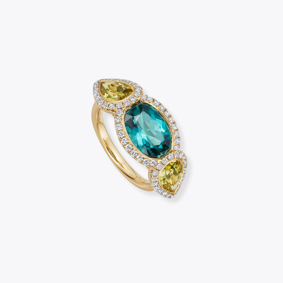 Green Tourmaline and Chrysoberyl Ring