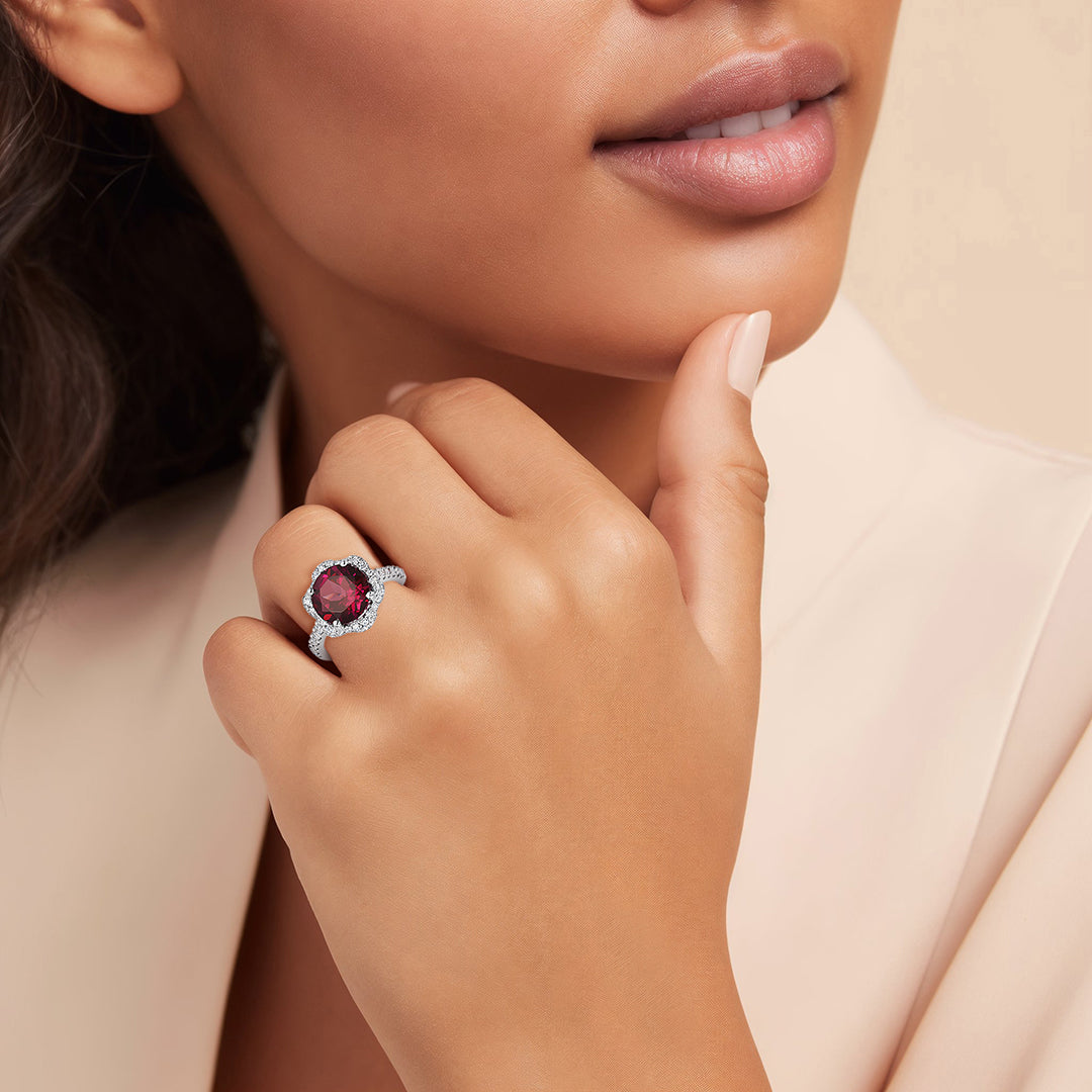 Special Editions Rhodolite Garnet and Diamond Wave Ring