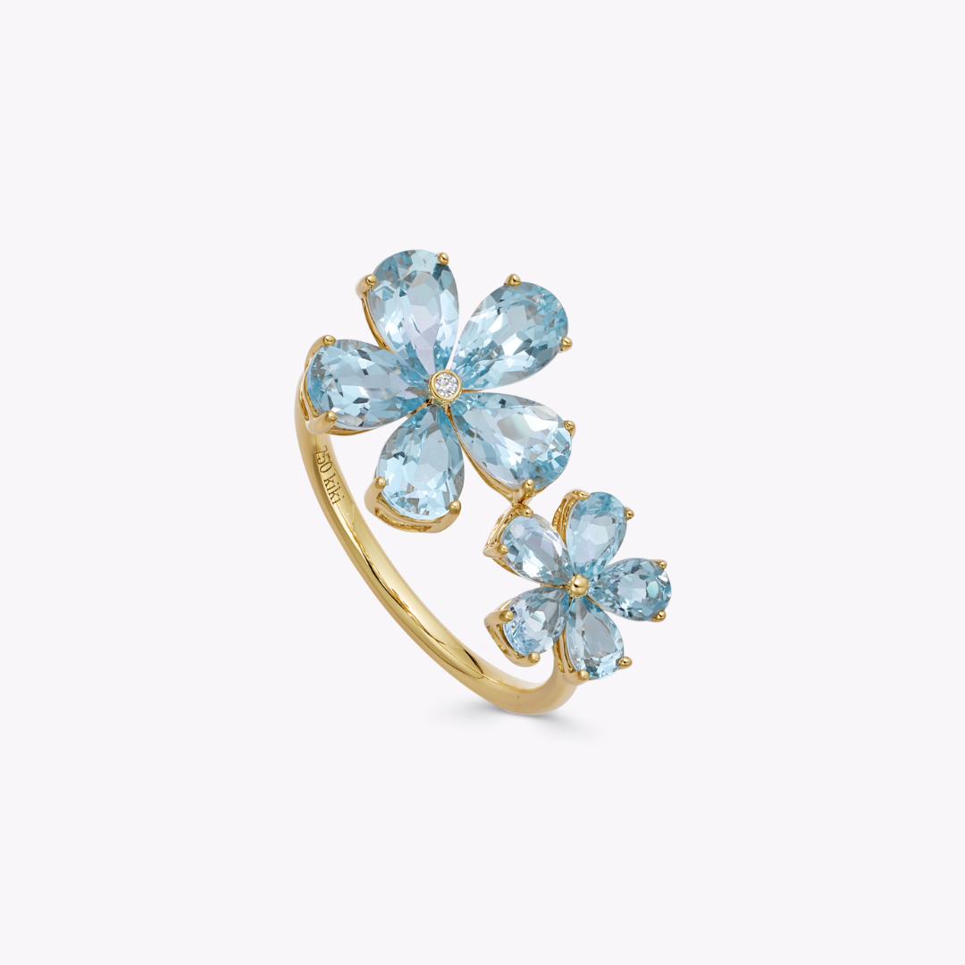 Petals Blue Topaz Double Flower Ring