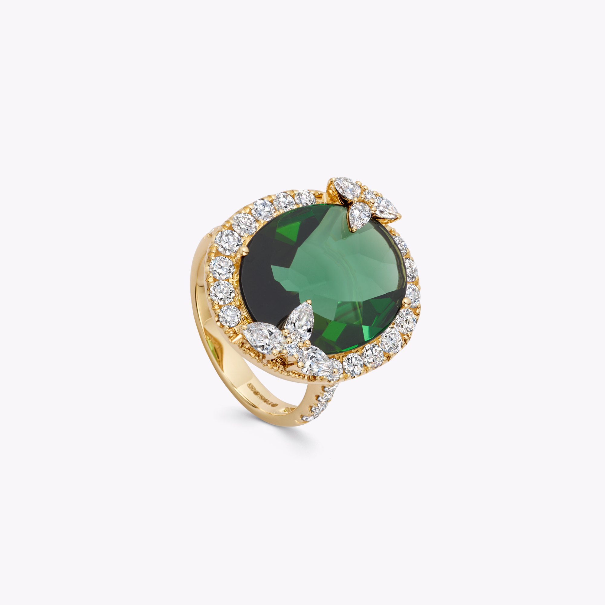 Thorns & Roses Oval Green Tourmaline and Diamond Ring
