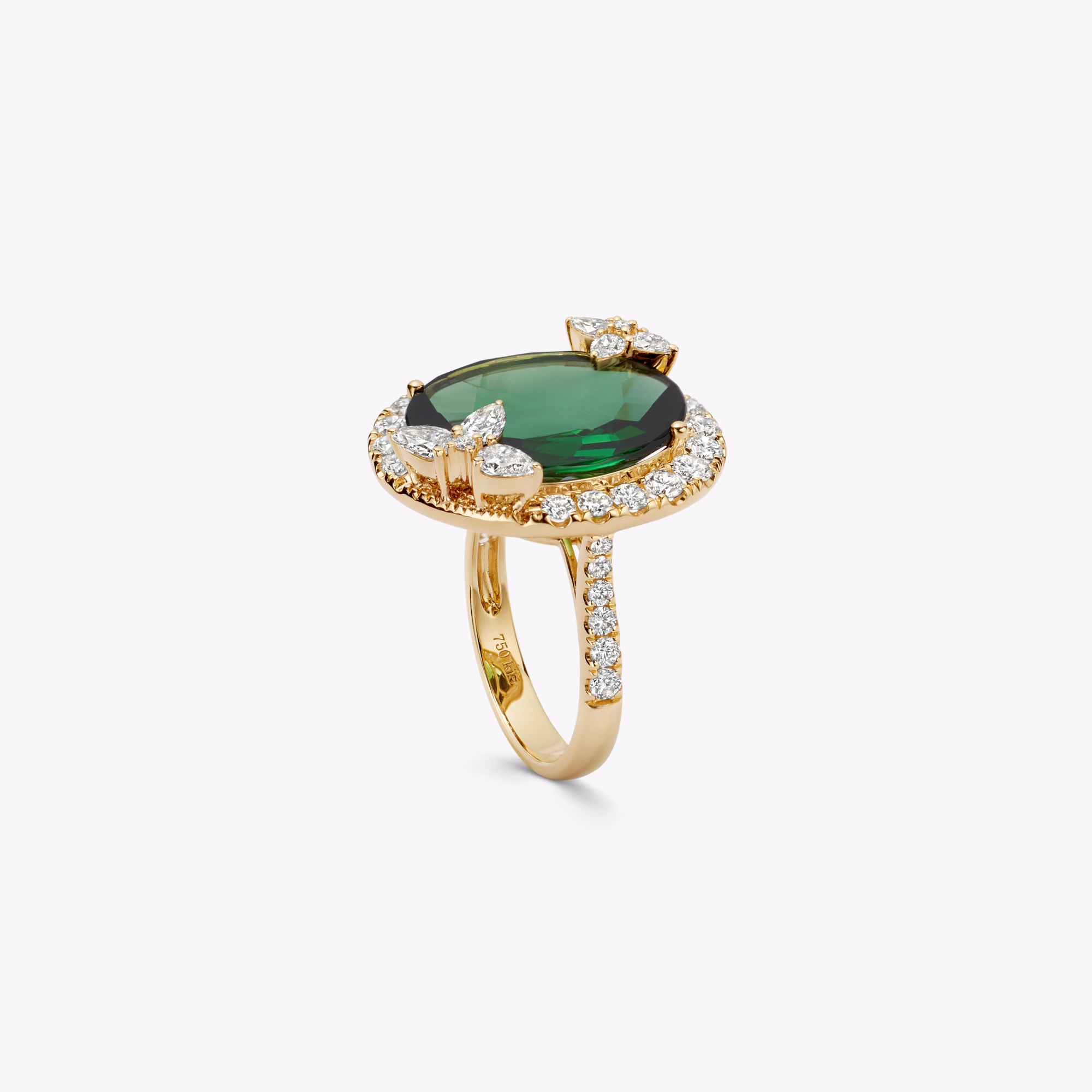 Thorns & Roses Oval Green Tourmaline and Diamond Ring