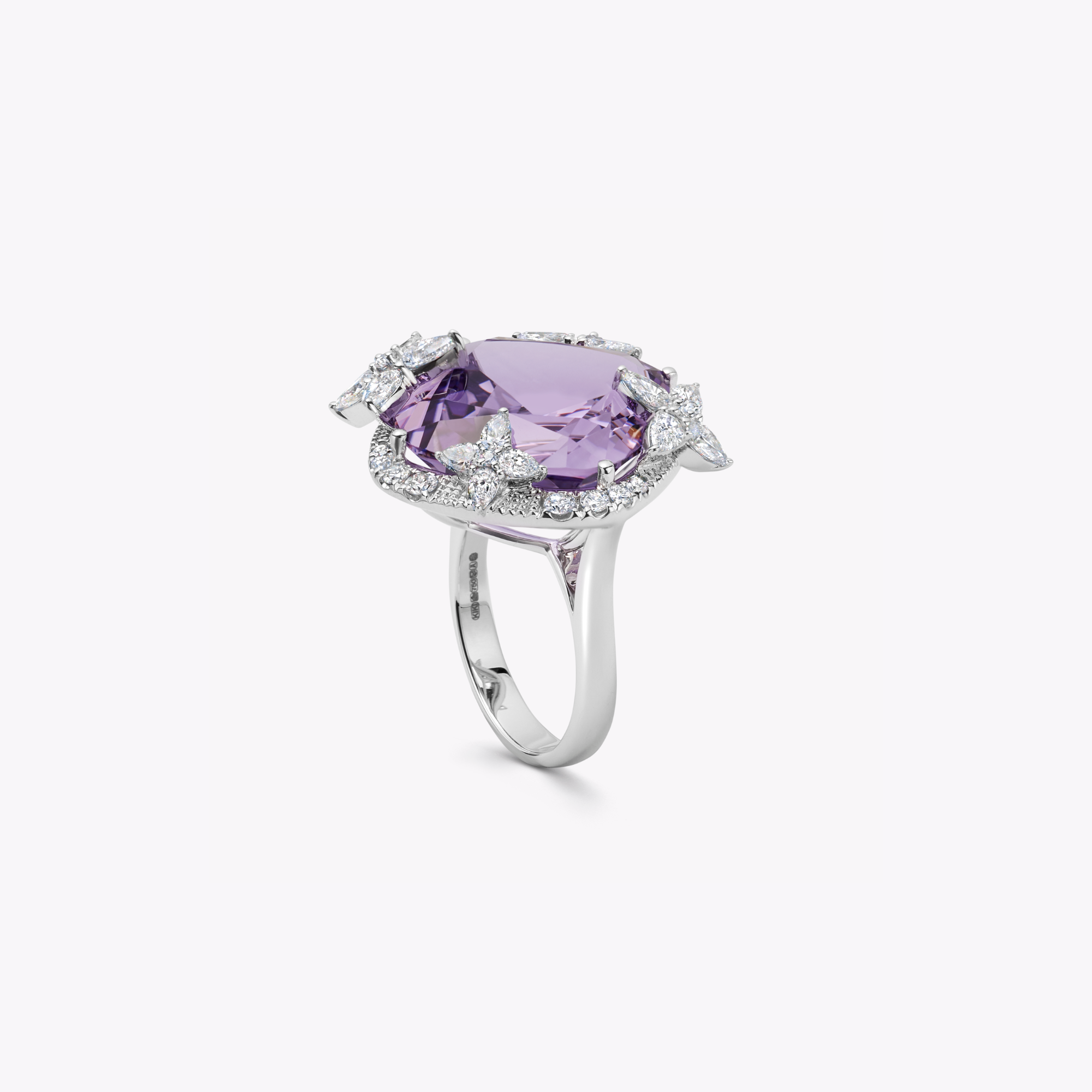 Thorns & Roses Cushion Amethyst and Diamond Ring