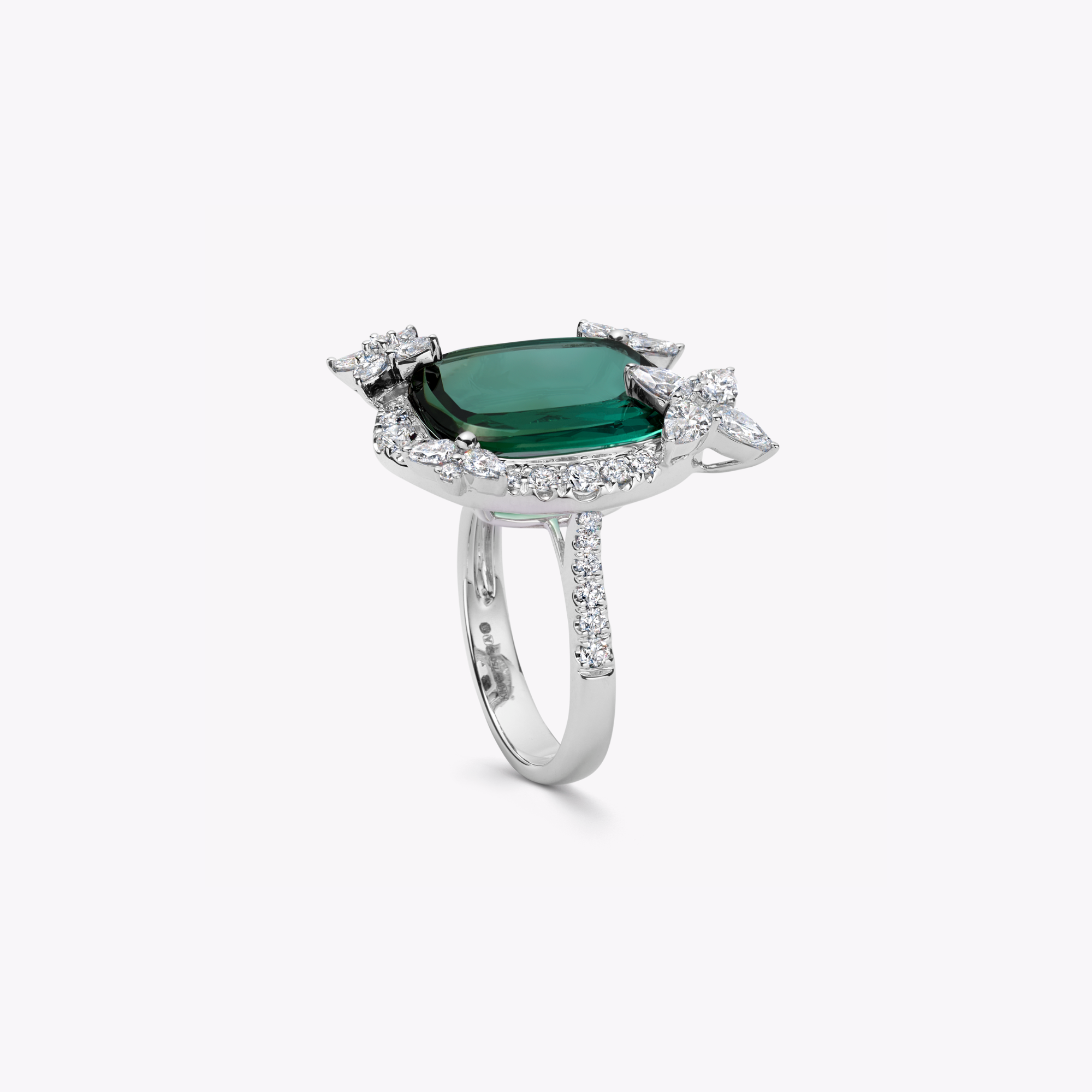 Thorns & Roses Dark Green Tourmaline and Diamond Ring