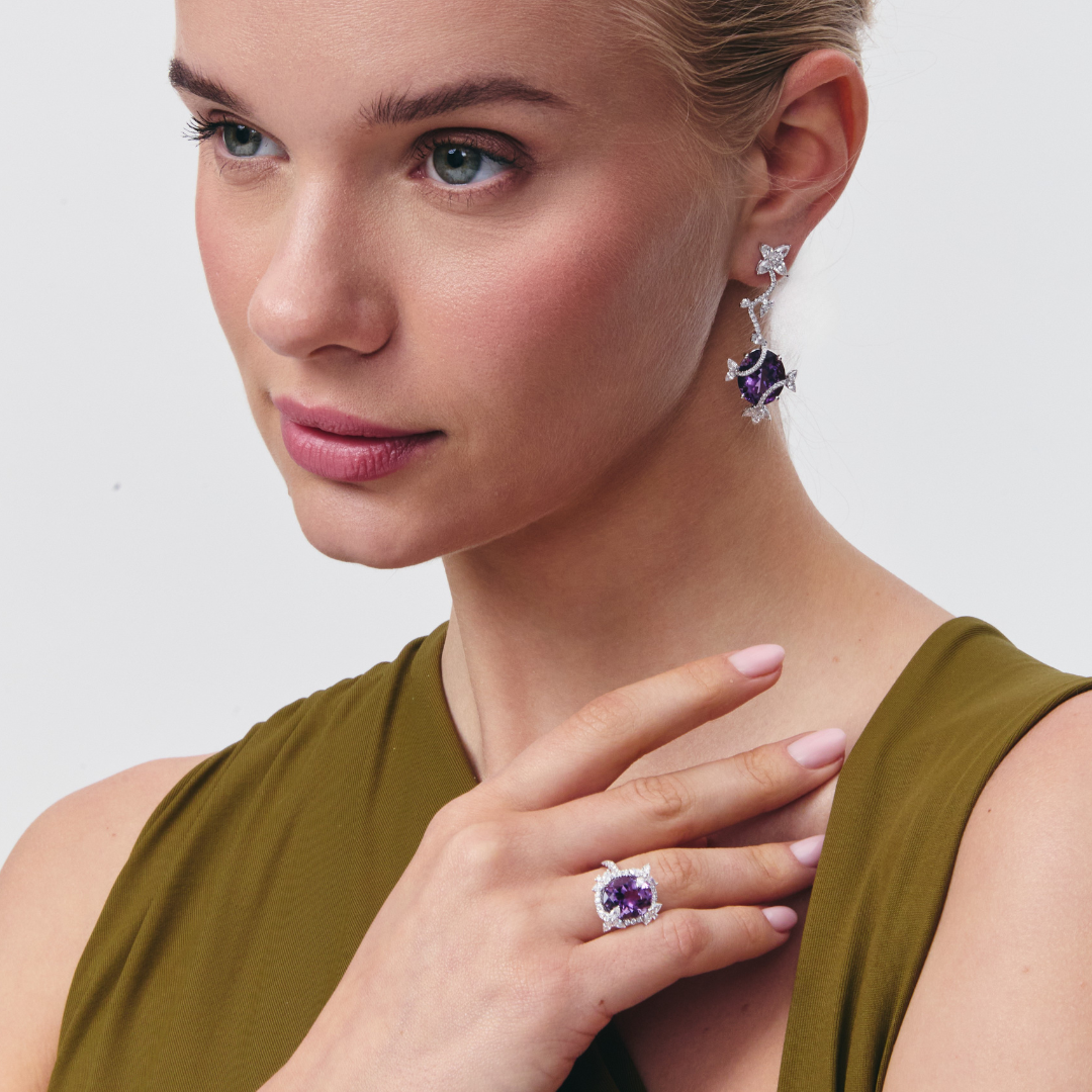 Thorns & Roses Oval Amethyst and Diamond Ring