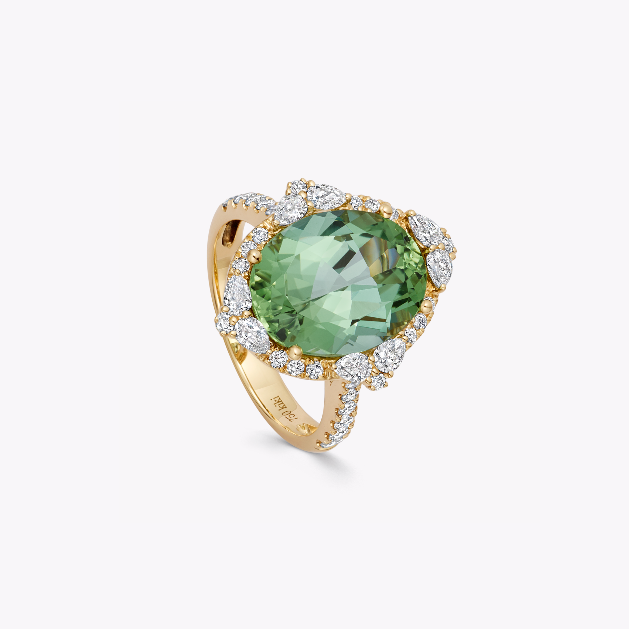 Thorns & Roses Oval Light Green Tourmaline and Diamond Ring