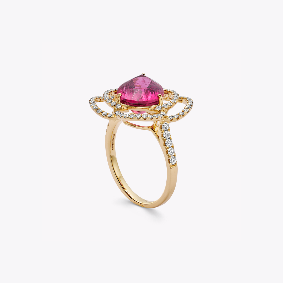 Special Editions Pink Tourmaline and Diamond Wave Detail Ring