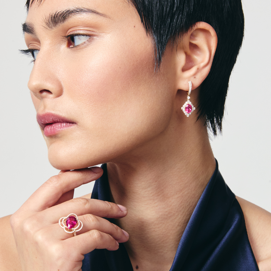 Special Editions Pink Tourmaline and Diamond Wave Detail Ring