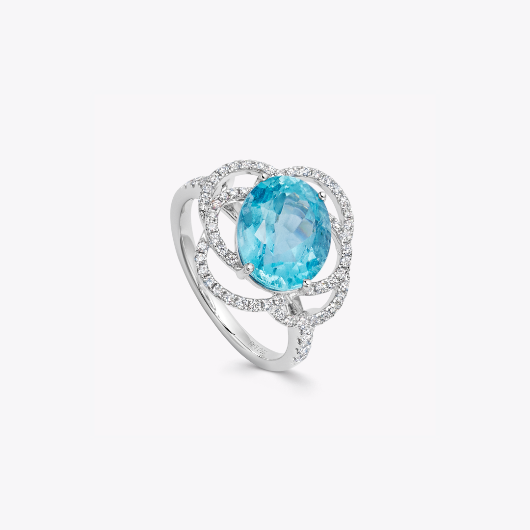 Special Editions Aquamarine and Diamond Wave Detail Ring