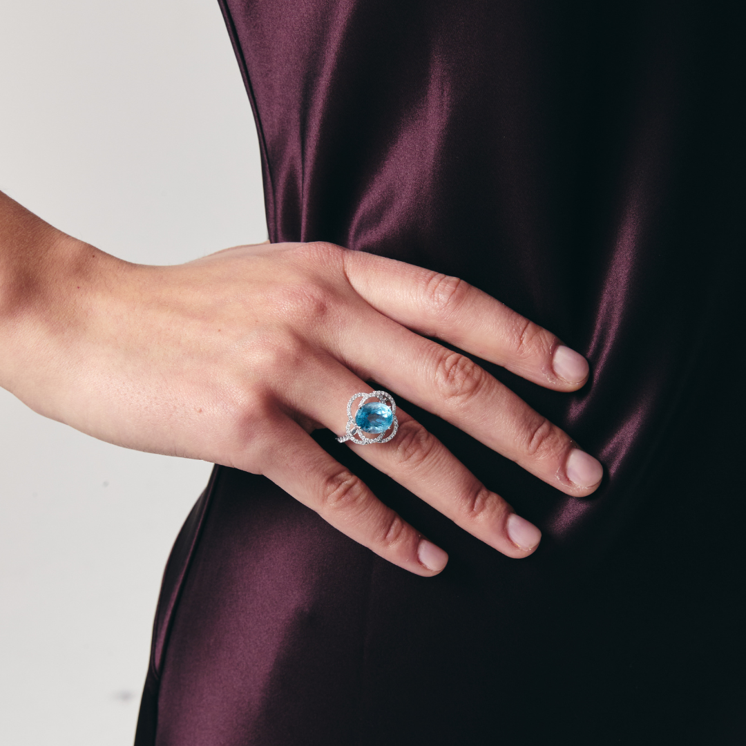 Special Editions Aquamarine and Diamond Wave Detail Ring