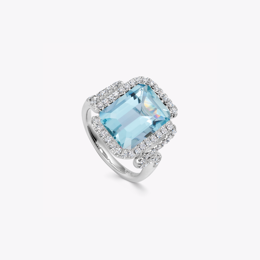 Special Editions Aquamarine with Diamond Zig Zag Detail Ring