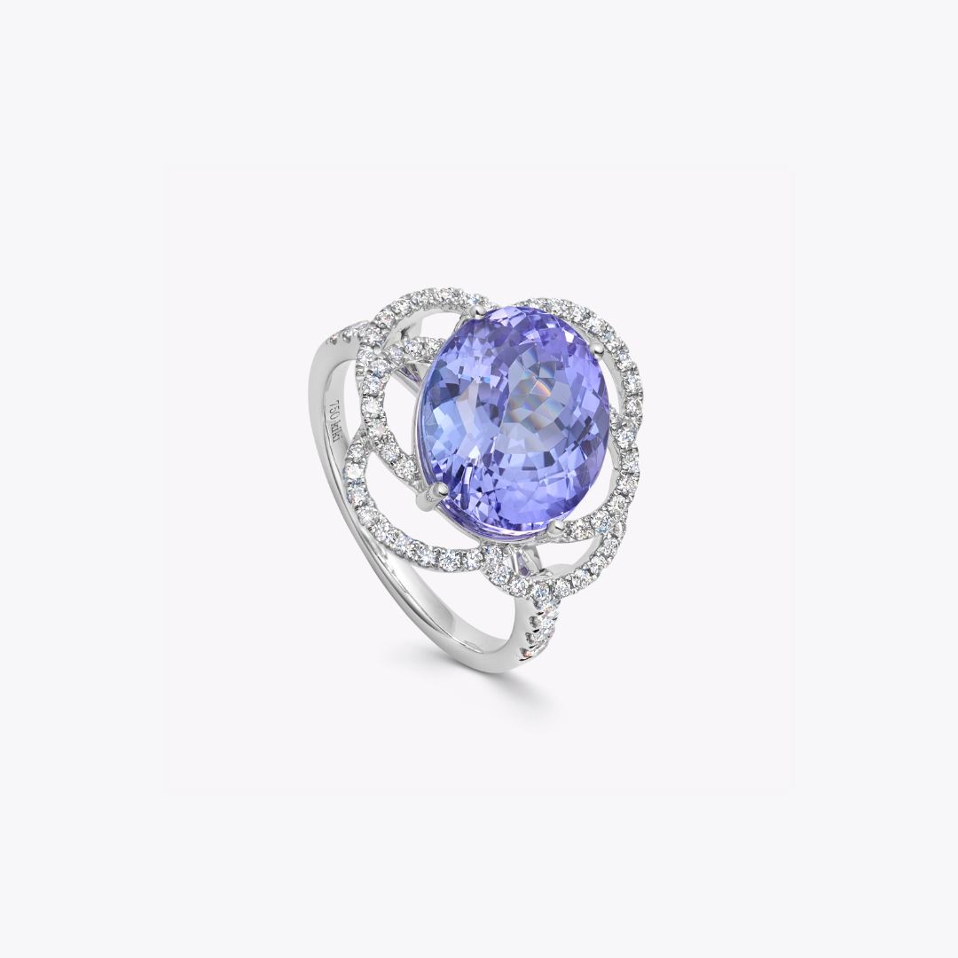 Special Editions Tanzanite and Diamond Wave Detail Ring