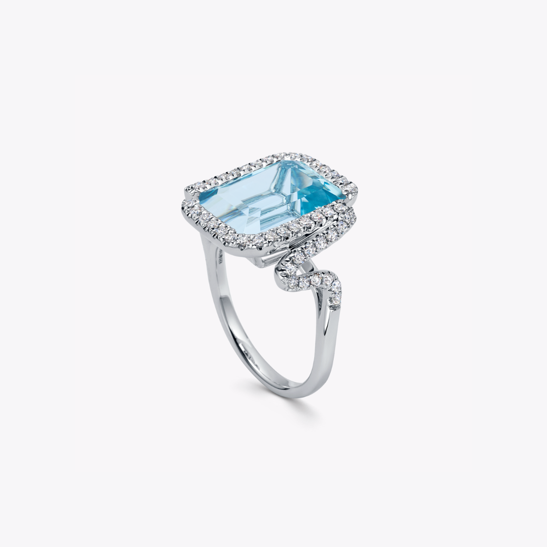 Special Editions Aquamarine with Diamond Zig Zag Detail Ring