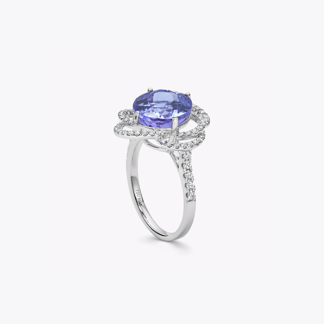 Special Editions Tanzanite and Diamond Wave Detail Ring