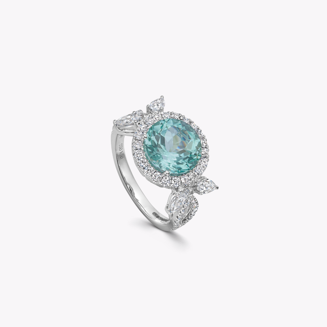 Wings Over Water Green Beryl and Diamond Double Swan Neck Ring