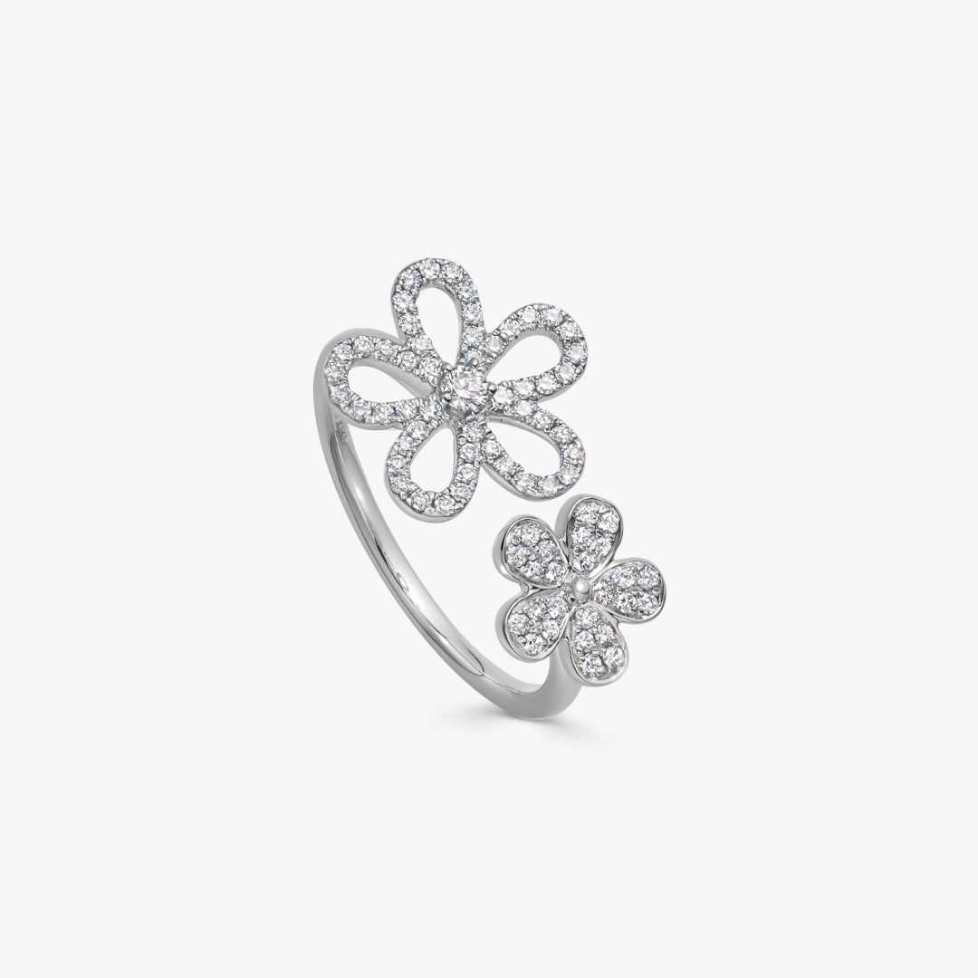 Petals Diamond Pavé Double Flower Ring
