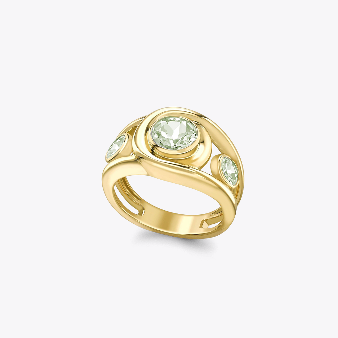 Forget-Me-Not Triple Stone Green Amethyst Ring