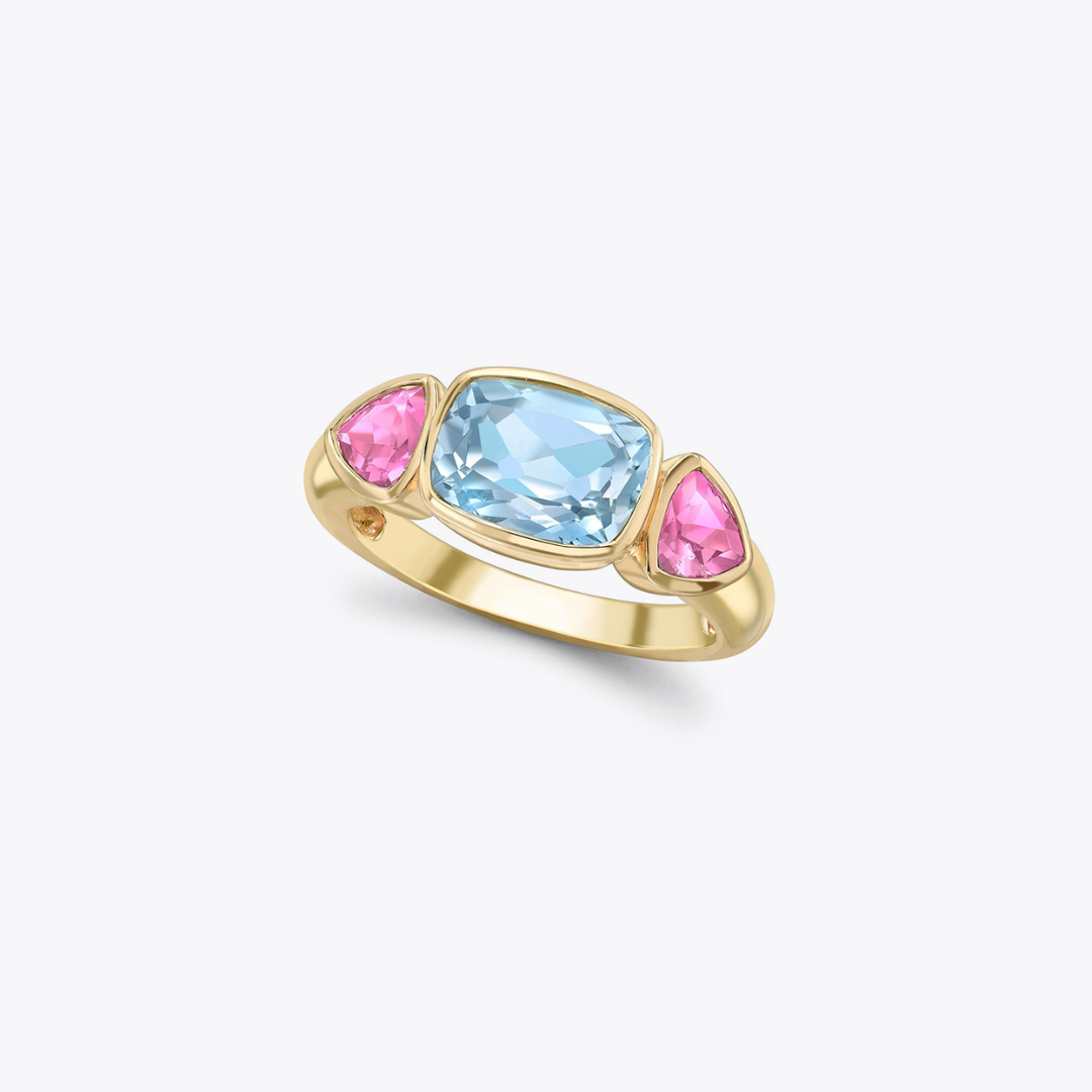 Kiki Classics Blue Topaz and Pink Tourmaline Gypsy Ring