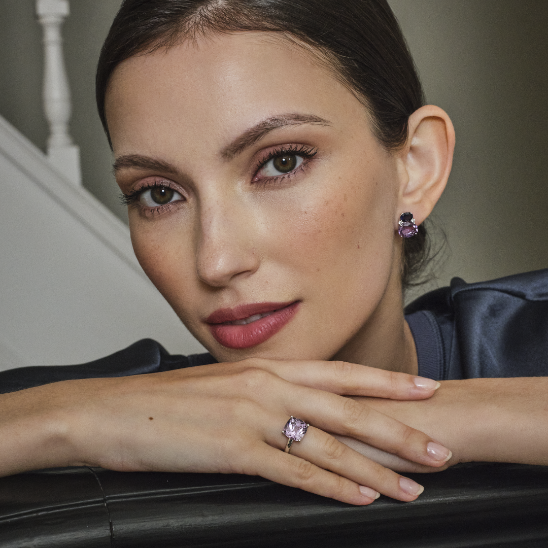 Kiki Classics Iolite, Lavender Amethyst and Diamond Double Oval Studs