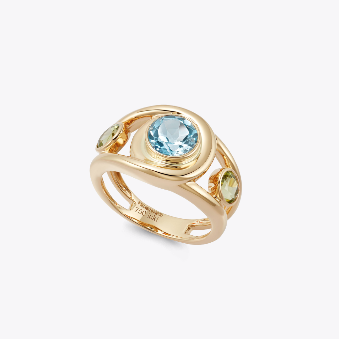 Forget-Me-Not Triple Stone Blue Topaz and Peridot Ring