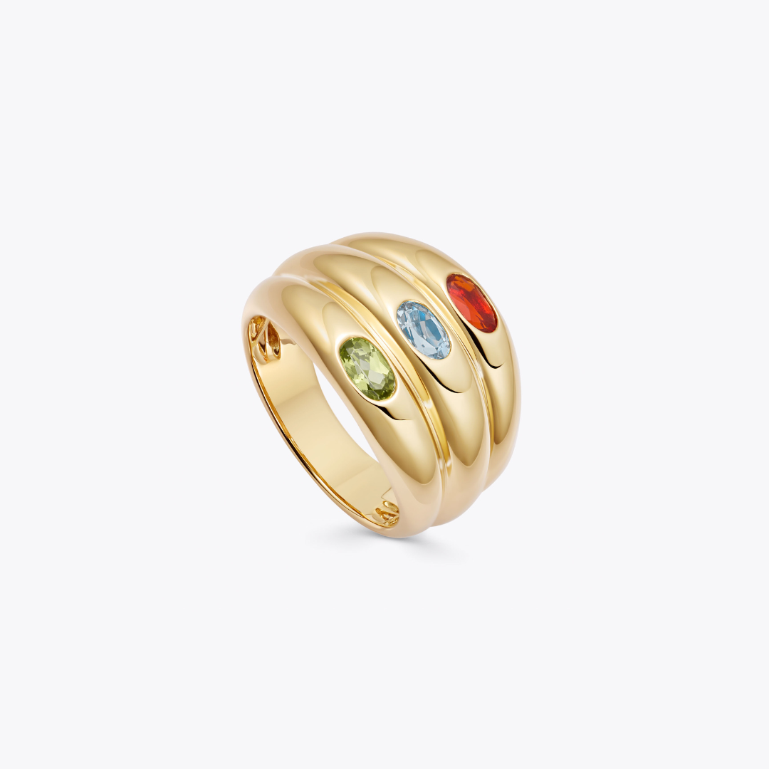 Everyday Gold Multi Gemstone Triple Band Ring