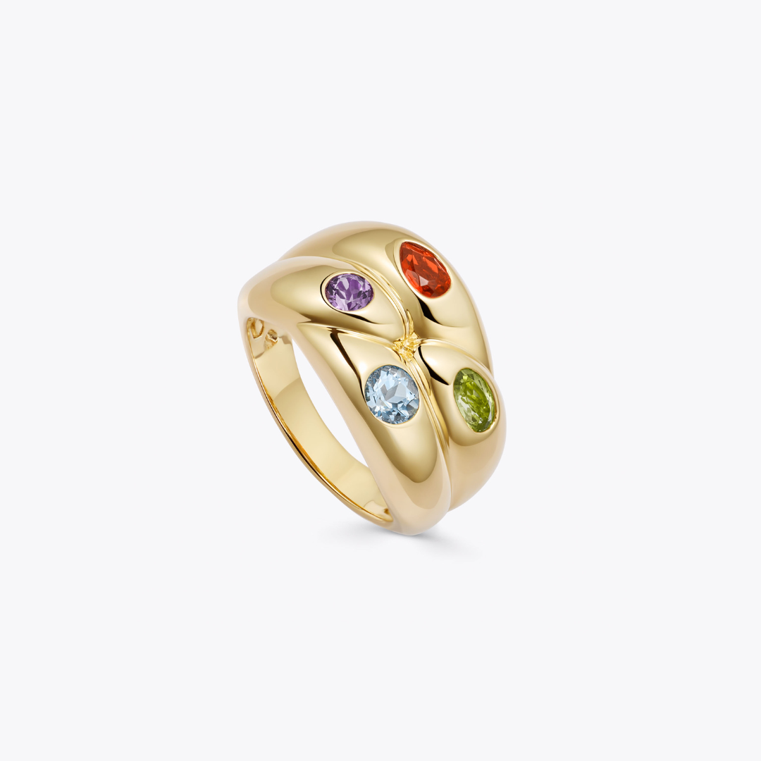 Everyday Gold Twisted Multi Gemstone Ring