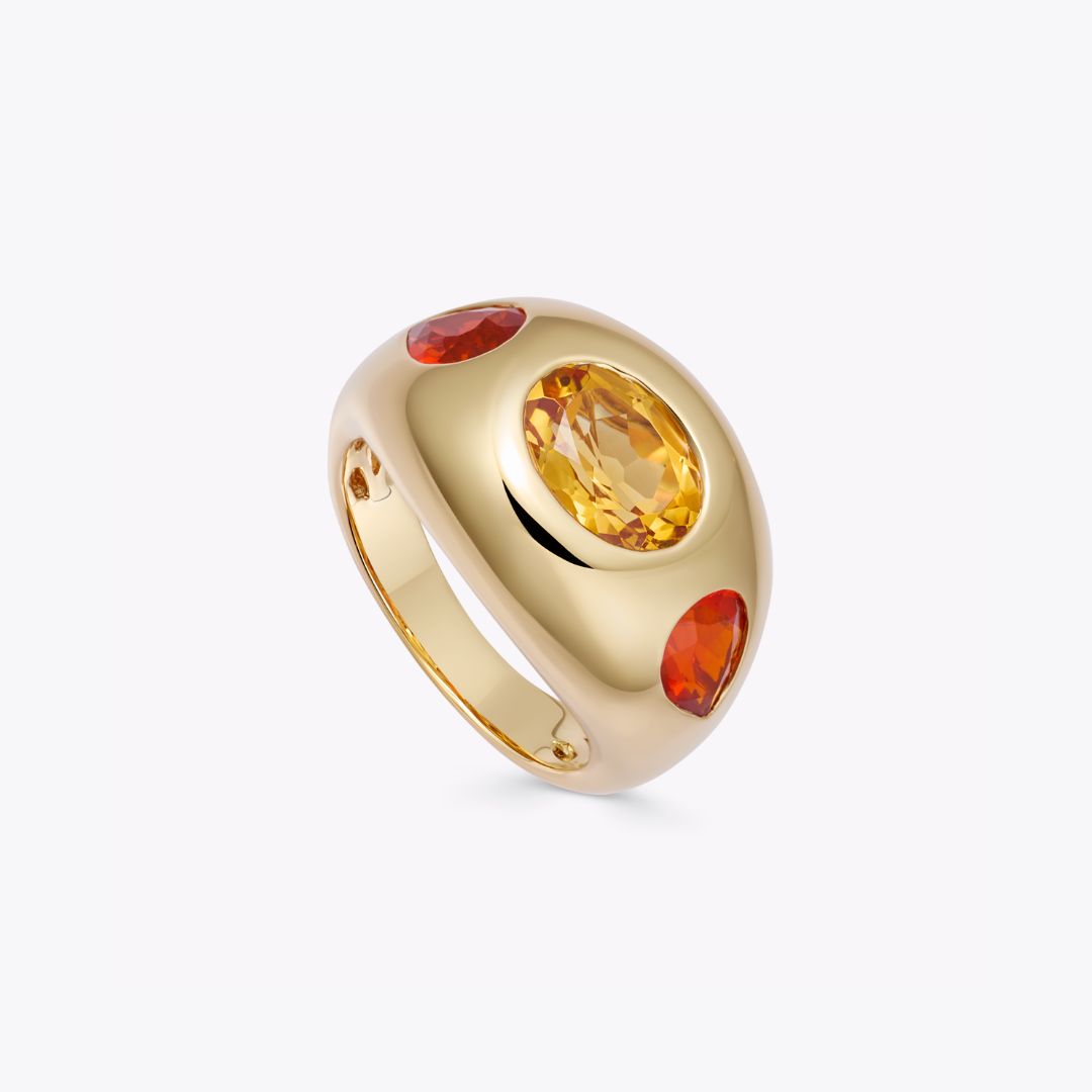 Everyday Gold Citrine Oval and Fire Opal Pear Ring