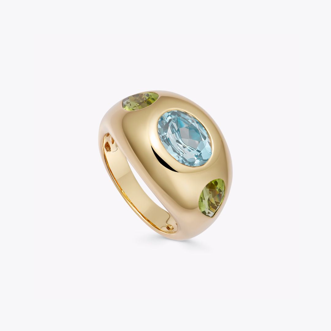 Everyday Gold Blue Topaz Oval and Peridot Ring