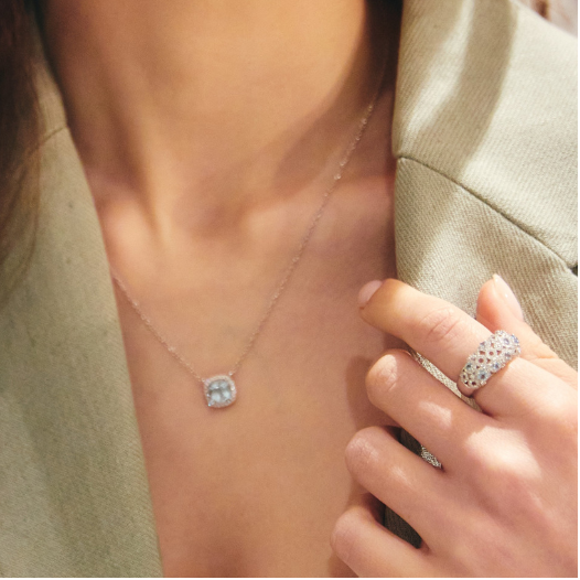 Kiki Cushion Mini Blue Topaz and Diamond Necklace