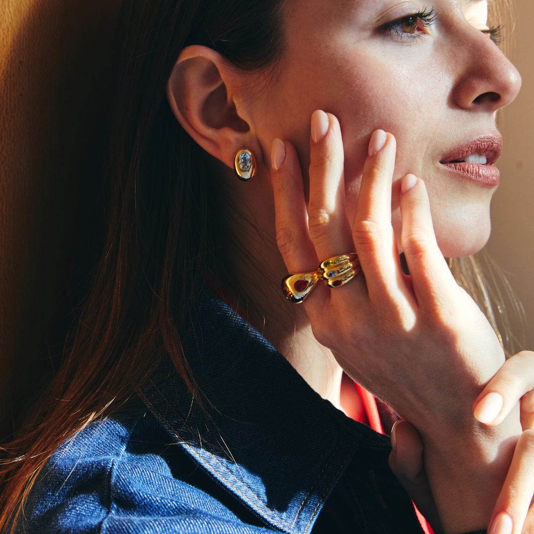 Everyday Gold Blue Topaz Top Domed Oval Earrings