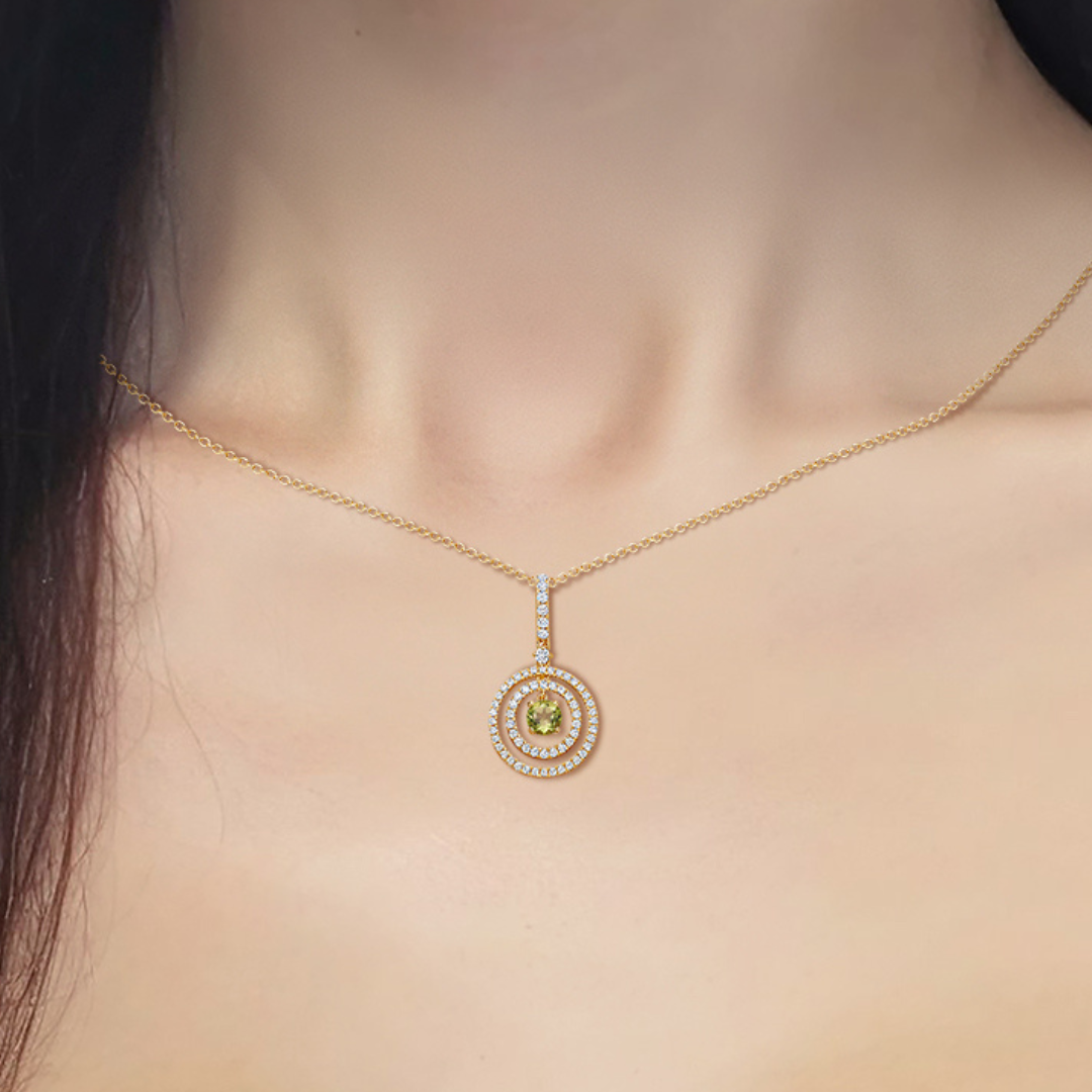 Birthstones August Peridot and Diamond Pendant