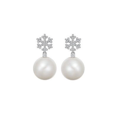 Pearl Round and Diamond Snowflake Earrings Media 1 of 4