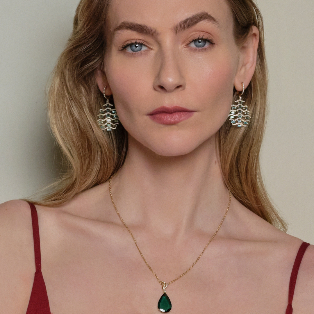 Wings Over Water Graduated Green Tourmaline and Diamond Wave Detail Earrings