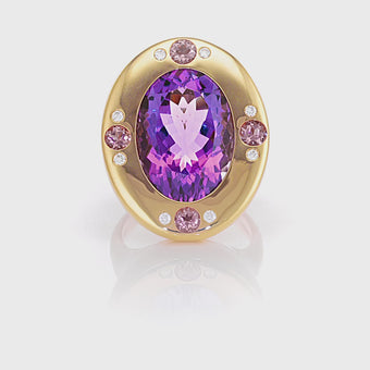 Jazz Oval Amethyst, Pink Tourmaline and Diamond Detail Ring