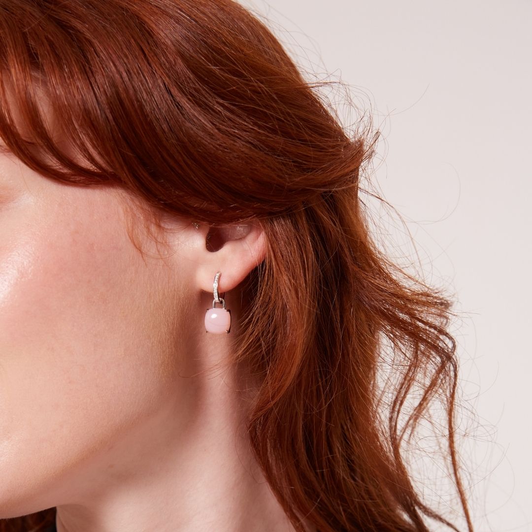 Kiki Cushion Pink Opal and Diamond Detachable Earrings