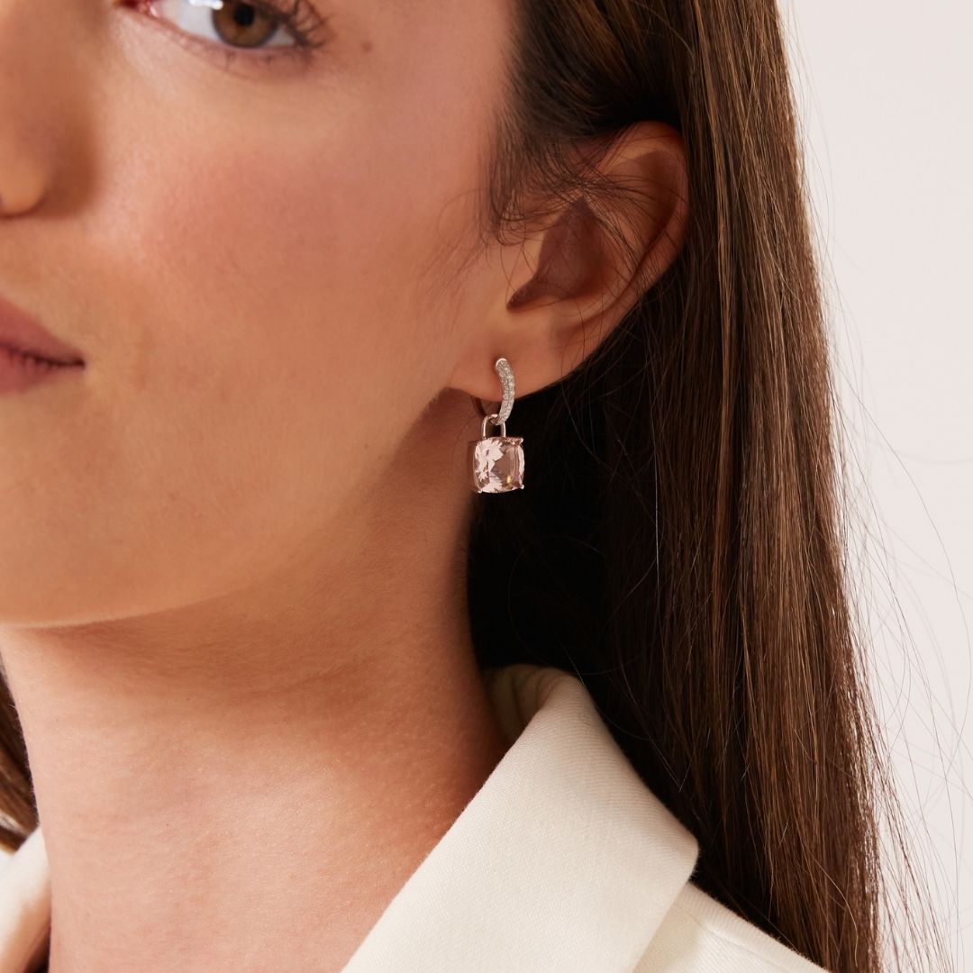 Kiki Cushion Morganite and Tapered Diamond Detachable Earrings – Kiki ...
