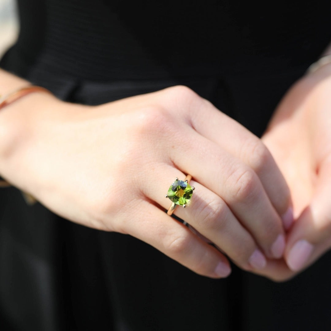 Kiki Cushion Peridot and Diamond Claw Ring