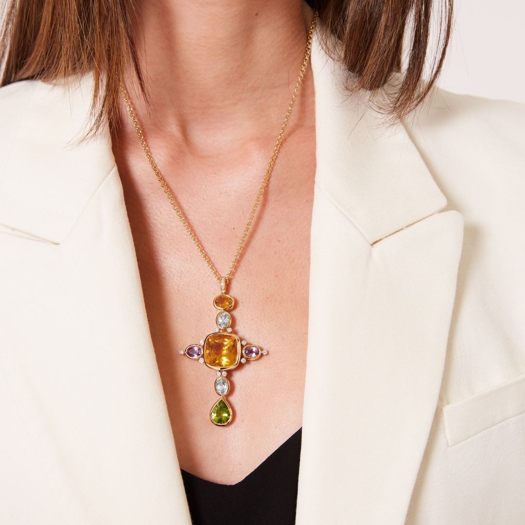 Kiki Retrospective 'Signatures' Peridot, Citrine, Blue Topaz, Amethyst and Diamond Pendant