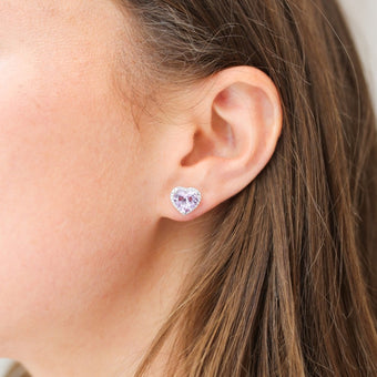 Grace Lavender Amethyst and Diamond Heart Studs in White Gold