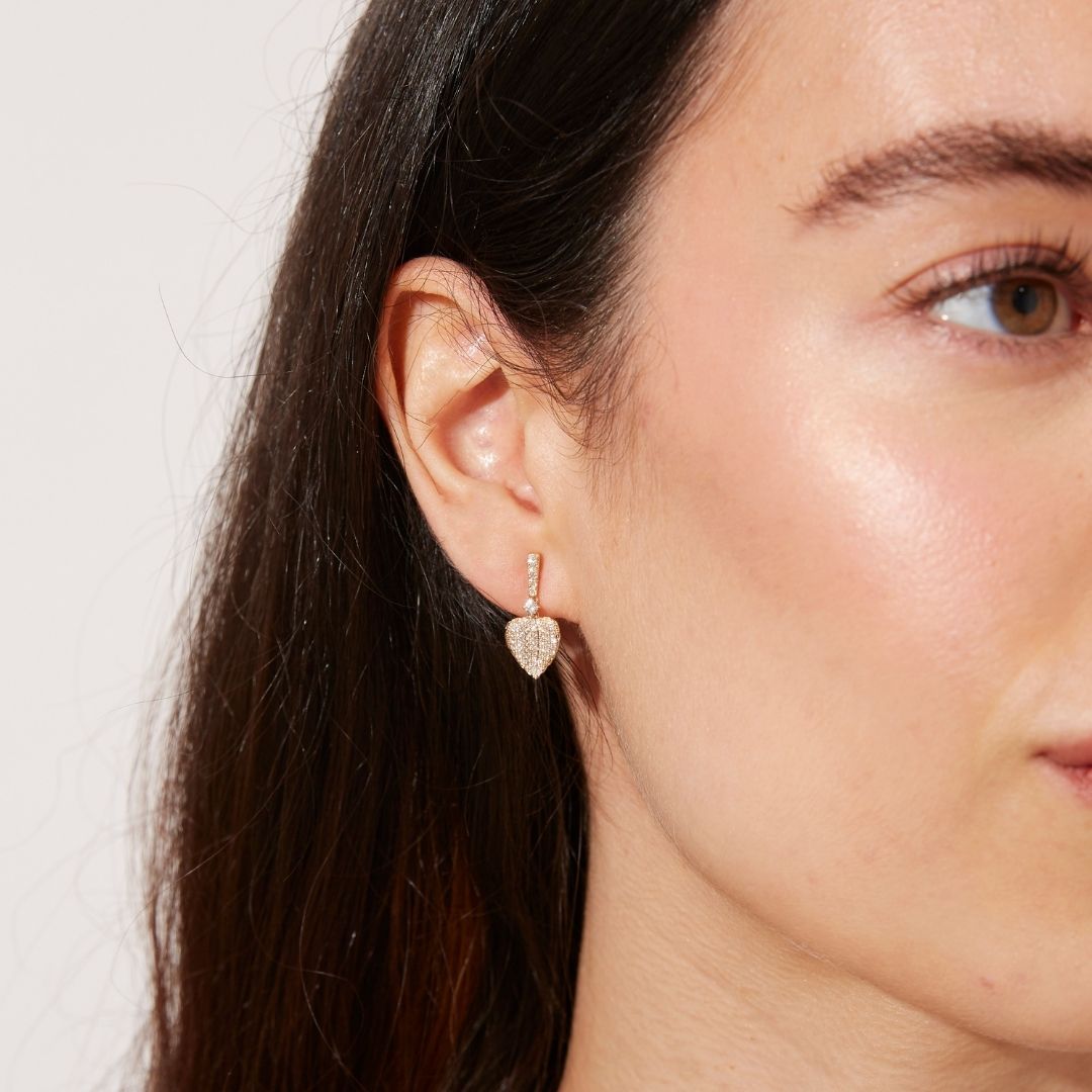 Lauren Pave Diamond Leaf Drop Earrings