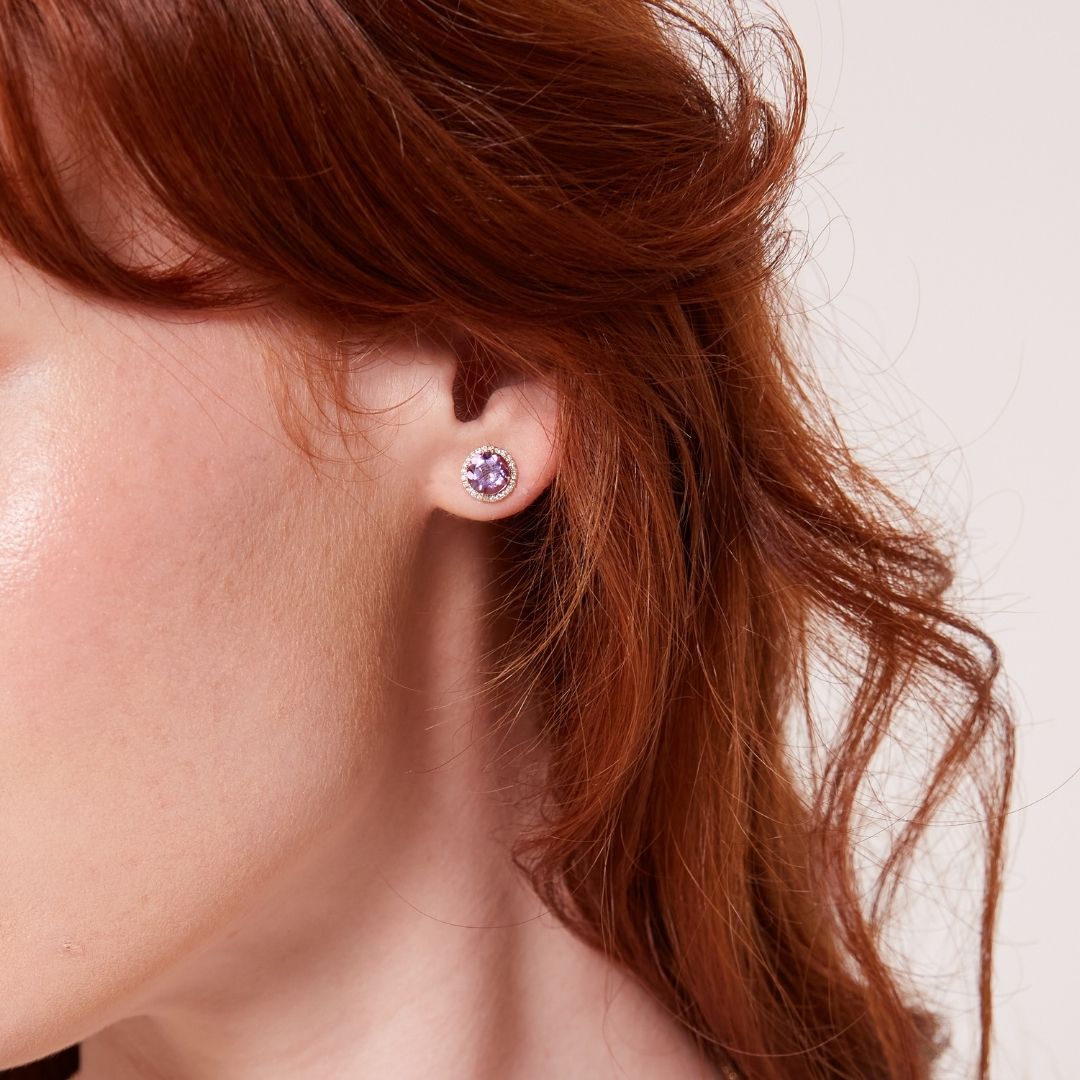 Grace Amethyst and Diamond Stud Earrings