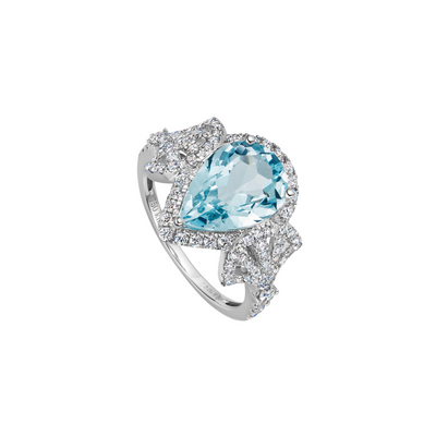 Special Editions Pear Blue Topaz and Diamond Fan Ring