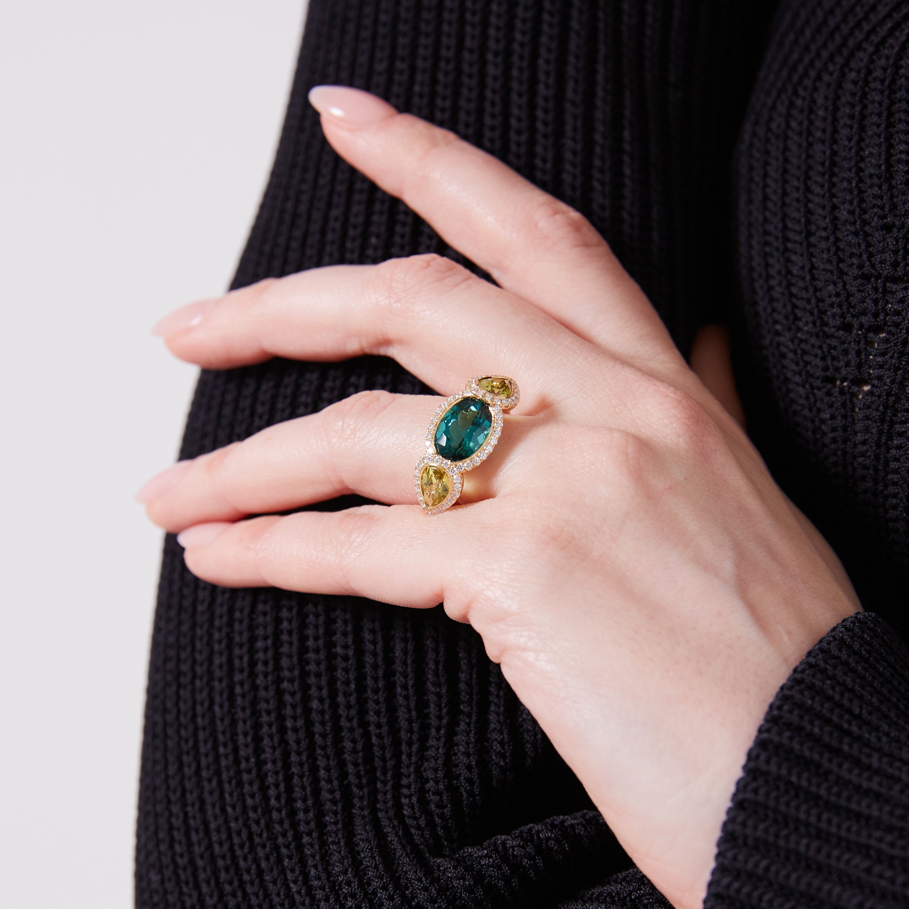 Green Tourmaline and Chrysoberyl Ring