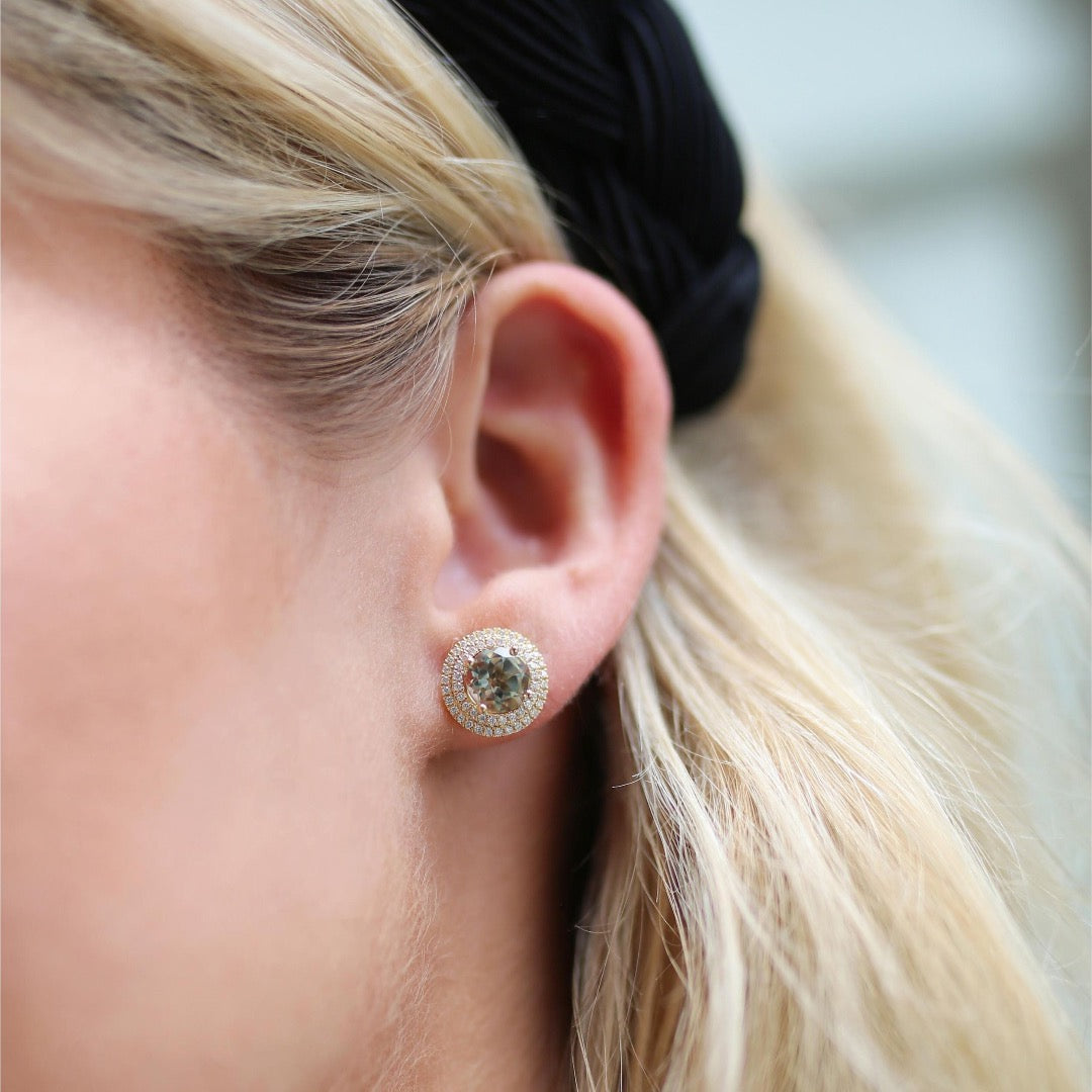 Grace Green Amethyst and Diamond Double Halo Earrings