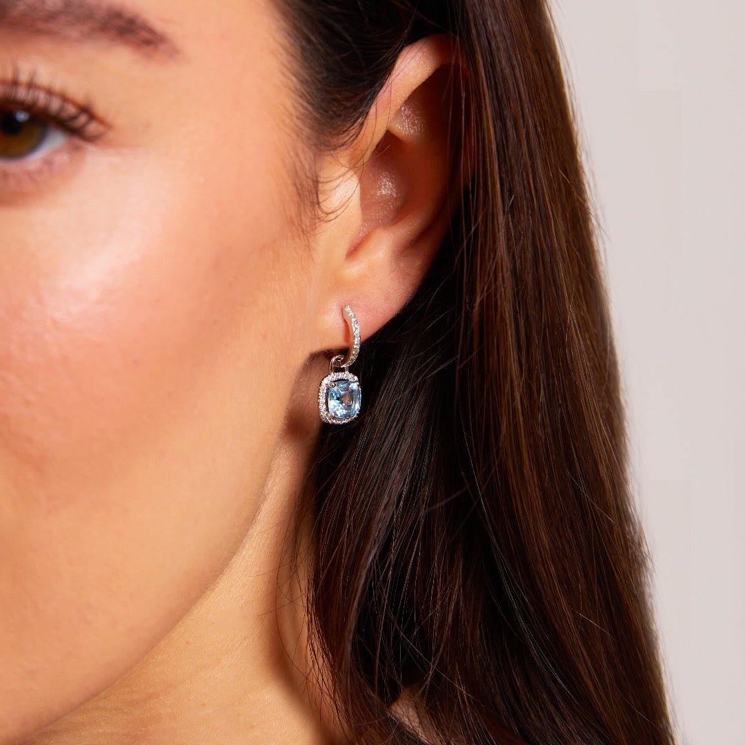 Kiki Cushion Mini Blue Topaz and Diamond Detachable Drops